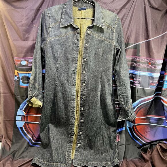 MAVI Gwenyth Y2K Full Front Snap Retro Distressed Denim Dress/Duster Women's M - Picture 4 of 15
